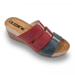 Papuci medicali Leon 1009 rosu cu albastru - dama