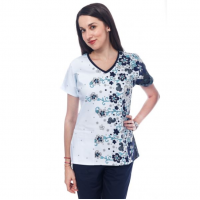 Bluza medicala aqua cu floricele