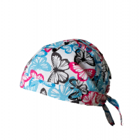 Boneta alba cu fluturasi blue-roz