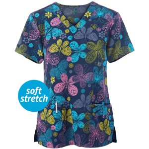 Bluza medicala   Green Town V-Neck Butterflies Fly   (GT501BUF)